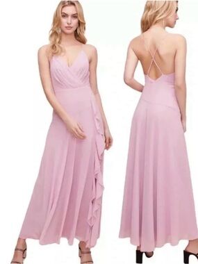 Astr Soft Pink V-Neck Ruffle Maxi Dress